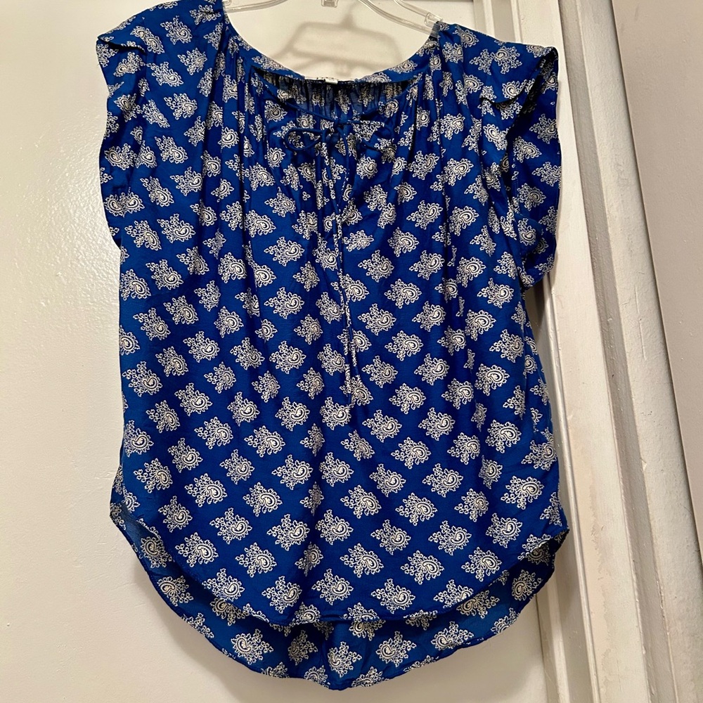 Joie Royal Blue Printed Tie-Front Blouse